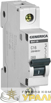 Выключатель автоматический модульный 1п C 16А 4.5кА ВА47-29 GENERICA MVA25-1-016-C