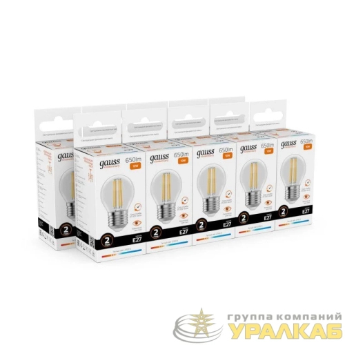Лампа светодиодная филаментная Filament Elementary 10Вт шар 2700К Е27 650лм GAUSS 