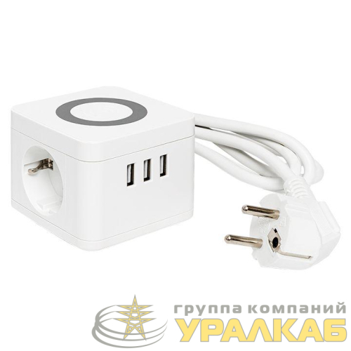 Удлинитель "Куб" 2х1.3м 3USB 2.4А+зарядное устройство 1кв.мм EKF UBA-CUB-3-WC детальная картинка