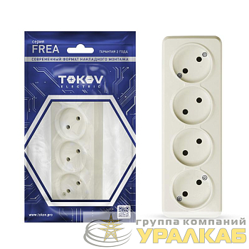 Розетка 4-м ОП Frea 16А IP20 250В без заземл. АБС-пластик беж. TOKOV ELECTRIC TKE-FR-R4-C02