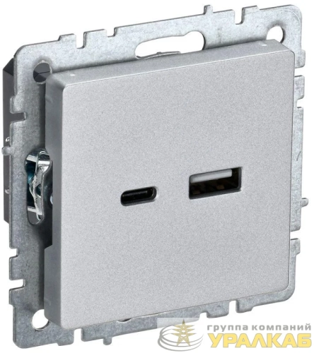 Розетка BRITE USB A+C 18Вт РЮ11-1-БрА механизм алюм. IEK BR-U22-018-K47 детальная картинка
