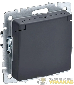 Розетка BRITE РСбш10-3-БрГ 16А IP20 с заземл. защ. шторки с крышкой механизм графит IEK BR-R16-16-K53