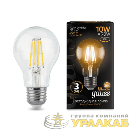 Лампа светодиодная филаментная Black Filament 10Вт A60 грушевидная 2700К тепл. бел. E27 930лм GAUSS 102802110