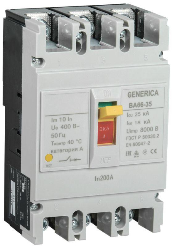 Выключатель автоматический 3п 200А 25кА ВА66-35 GENERICA IEK SAV30-3-0200-G детальная картинка