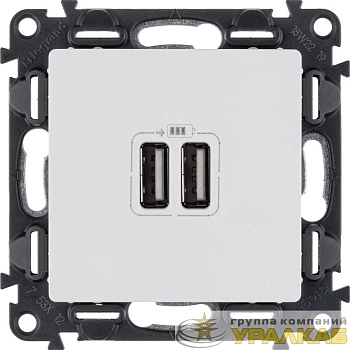 Механизм розетки USB Valena Life 2 разъема 240В/5В 2400мА с лиц. панелью бел. Leg 753412
