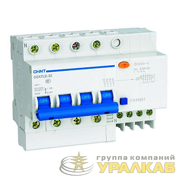 Выключатель автоматический дифференциального тока 4п C 32А 100мА тип AC 6кА DZ47LE-32 CHINT 199555