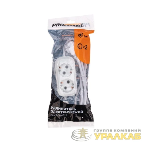 Удлинитель 2 гнезда 1.5м 3х0.75кв.мм с/з бел. PROCONNECT 13-4202 детальная картинка
