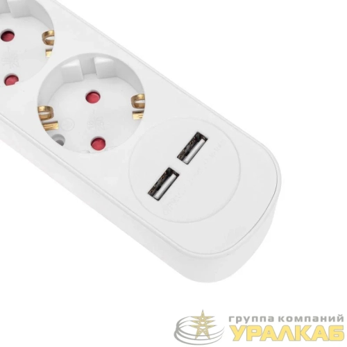 Удлинитель 3х5м с заземл. STANDARD 2хUSB 3х1кв.мм с выкл. бел. Rexant 13-4017 детальная картинка