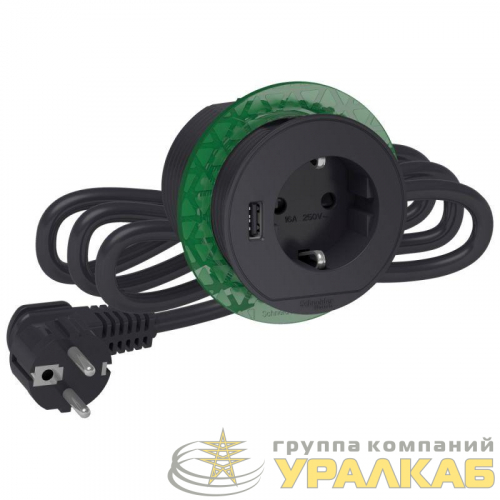 Блок розеточный (2К+З)+USB тип А антрацит SchE INS44005