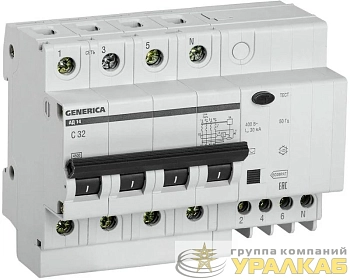 Выключатель автоматический дифференциального тока 4п 32А 30мА АД14 GENERICA IEK MAD15-4-032-C-030