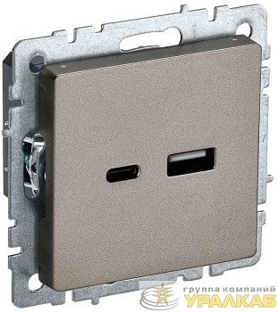 Розетка BRITE USB A+C 18Вт РЮ11-1-БрШ механизм шампань IEK BR-U22-018-K37