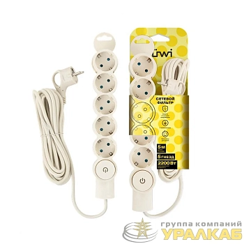 Фильтр сетевой 5х5м с/з с выкл 2кВт 10А/2 сл. кость Duwi 