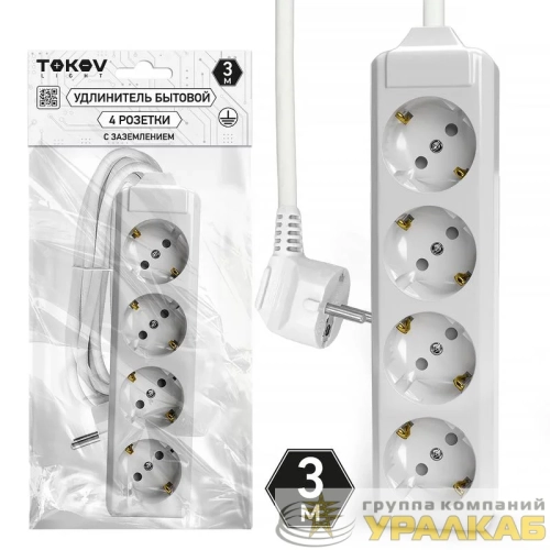 Удлинитель 4х3м с заземл. 10А 3х1.5 TOKOV LIGHT TKL-C01-BU4-3-1.5-Z детальная картинка
