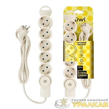 Фильтр сетевой 5х1.5м с/з с выкл 2кВт 10А/2 сл. кость Duwi 