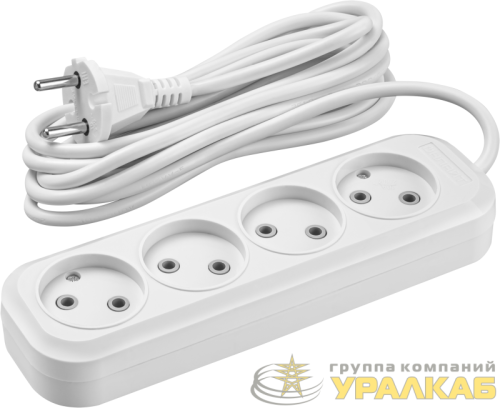 Удлинитель 4х5м без заземл. 10А IP20 90 785 OPE-S-04-500-X-2x1 бел. ОНЛАЙТ 
