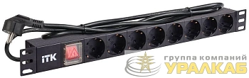 Блок розеток 8 мест PDU (немец. станд.) DIN49440 PH12-8D1 с LED выкл. алюм. профиль1U шнур 2м ITK PH12-8D1