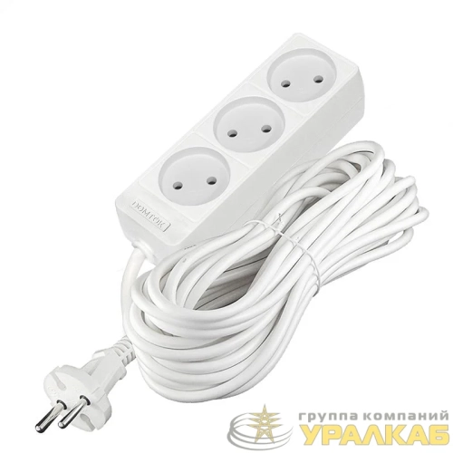 Удлинитель 3х10м без заземл. 10А IP20 2.2кВт ПВС 2х1 бел. DOMTOK 