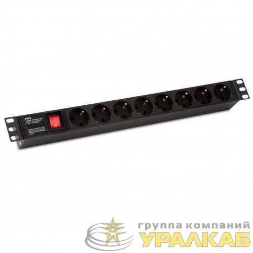 Блок розеток SHE19-8SH-S-IEC 19дюйм 250В 1U 10А 8 розеток Schuko с выкл. алюм. корпус разъем IEC 60320 C14 Hyperline 255002