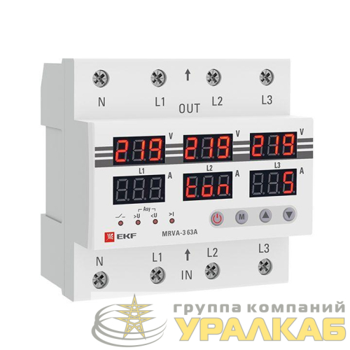 Реле напряжения и тока трехфазное с дисплеем MRVA-3 63A EKF MRVA-3-63A детальная картинка