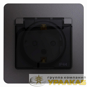 Розетка 1-м СП Glossa 16А IP44 250В с заземл. защ. шторки с крышкой в сборе графит SchE 