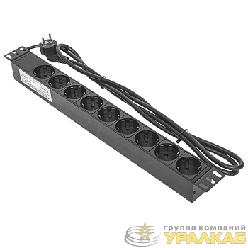 Блок PDU TERACOM PRO 19дюйм 1U 10А/250В 9 роз. Schuko шнур 2м 3х1.5кв.мм вилка C14 корпус пластик черн. EKF TRP-HPD-PL-10A-9SH-2MC14