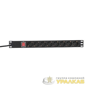 Блок PDU TERACOM PRO 19дюйм 1U 16А/250В 8 роз. Schuko с выключат. шнур 2м 3х1.5кв.мм вилка Schuko корпус пластик черн. EKF TRP-HPD-LSP-16A-8SH-2MSH