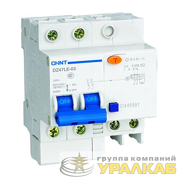Выключатель автоматический дифференциального тока 2п C 40А 30мА тип AC 6кА DZ47LE-63 CHINT 199657