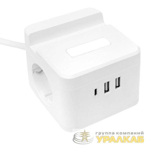 Удлинитель "Куб" 2х1.3м USB + 2Type C с быстрой зарядкой подставкой под телефон и ночником 1кв.мм EKF UBA-CUB-2-FC детальная картинка