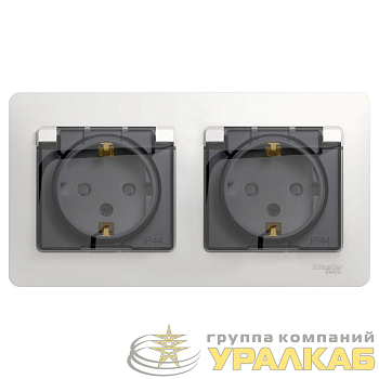Розетка 2-м СП 2мод. Glossa 16А IP44 с заземл. защ. шторки в сборе бел. SE GSL000147