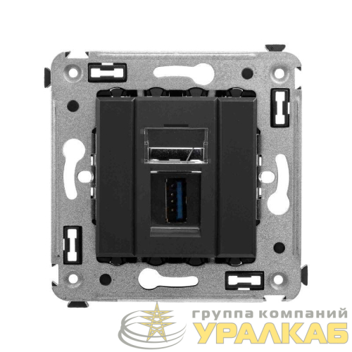 Розетка USB 3.0 1-м СП Avanti "Черный матовый" тип А-А DKC 4412303 детальная картинка