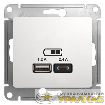 Розетка USB Glossa тип A+C 5В/2.4А 2х5В/1.2А механизм бел. SE GSL000139
