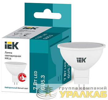 Лампа светодиодная Eco 7Вт MR16 софит 4000К нейтр. бел. GU5.3 630лм 230-240В IEK LLE-MR16-7-230-40-GU5