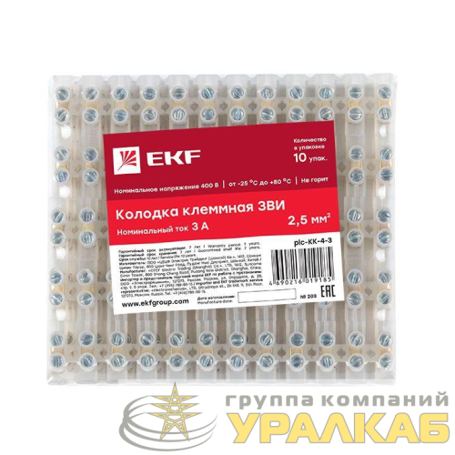 Колодка клеммная 4кв.мм 3А полиэтилен PROxima EKFplc-KK-4-3