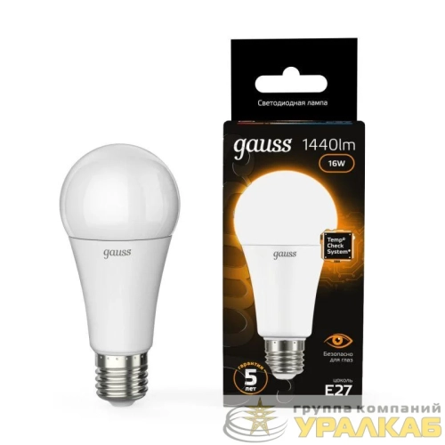 Лампа светодиодная Black 16Вт A60 грушевидная 3000К тепл. бел. E27 1380лм GAUSS 102502116 детальная картинка