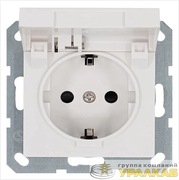 Розетка 1-м Shuko 16А IP20 с заземл. защ. шторки с крышкой механизм бел. глянцевый Jasmart G5505W