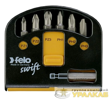 Набор бит PZ/PH Industrial с держателем бит в кейсе Swift 7 бит FELO 