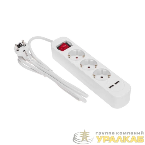Удлинитель 3х1.5м с заземл. STANDARD 2хUSB 3х1кв.мм с выкл. бел. Rexant 13-4015 детальная картинка
