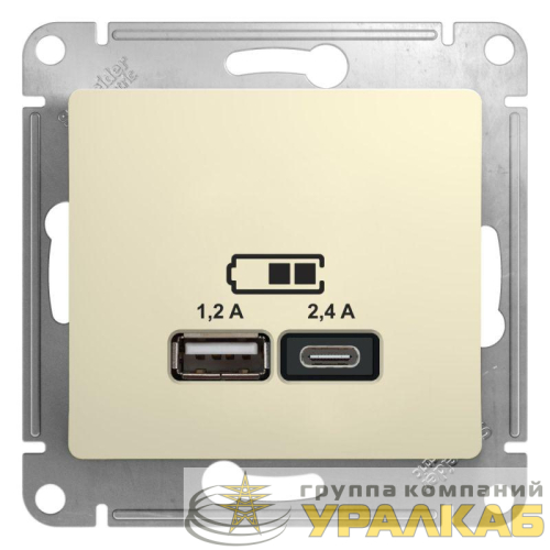 Розетка USB Glossa тип A+C 5В/2.4А 2х5В/1.2А механизм беж. SE GSL000239