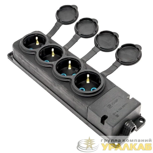 Колодка 4-м 16А IP44 2P+PE 230В с защ. крышками каучук PROxima EKF 