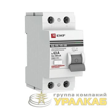 Выключатель дифференциального тока (УЗО) 2п 63А 300мА тип AC ВД-100 (электромех.) PROxima EKF elcb-2-63-300-em-pro