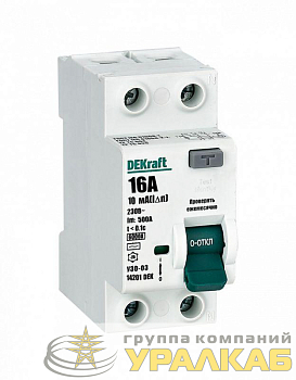 Выключатель дифференциального тока (УЗО) 2п 16А 10мА тип AC 6кА УЗО-03 DEKraft 14201DEK
