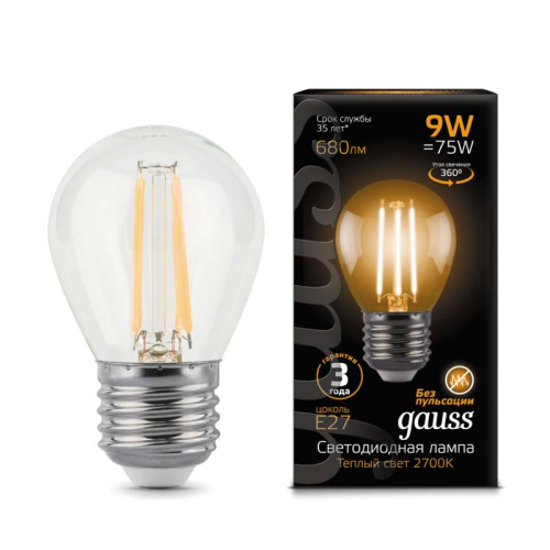 Лампа светодиодная филаментная Black Filament 9Вт шар 2700К E27 Gauss 105802109 детальная картинка
