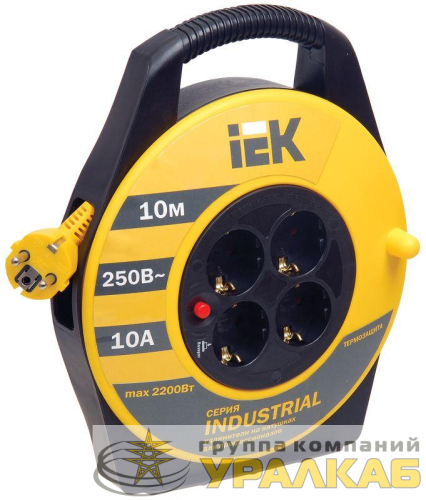 Удлинитель на катушке 4х10м с заземл. 10А IP20 Industrial УК10 3х1 термозащита IEK WKP14-10-04-10