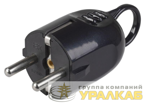 Вилка угловая ВПу12-02-Ст разборная с заземл. с кольцом 16А черн. IEK EVP12-16-01-K02 детальная картинка