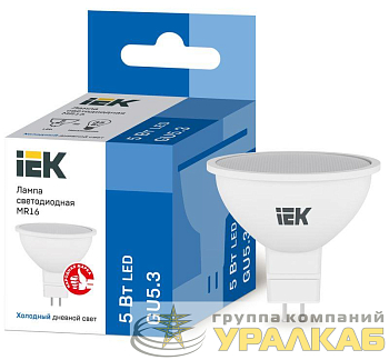 Лампа светодиодная ECO MR16 софит 5Вт 230В 6500К GU5.3 IEK LLE-MR16-5-230-65-GU5