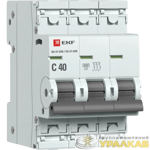 Выключатель автоматический 3п C 40А 6кА ВА 47-63N PROxima EKF M636340C детальная картинка