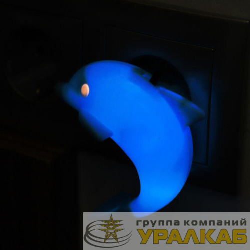 Светильник светодиодный NL-181 "Дельфин" 220В ночник с выкл. голуб. Camelion 12537