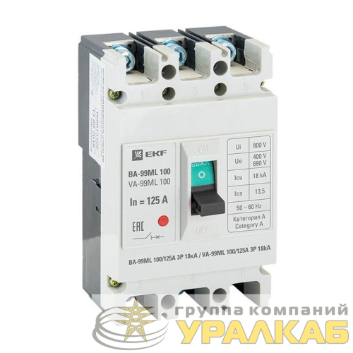 Выключатель автоматический 3п 100/125А 18кА ВА-99МL Basic EKF mccb99-100-125mi детальная картинка