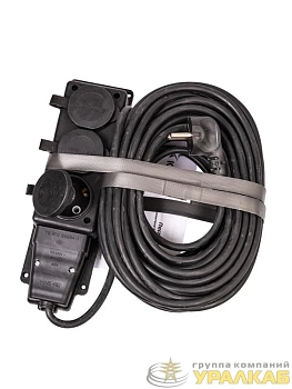 Удлинитель на каучуковой колодке 3х15м 16А IP44 250В 4кВт каучук КГ 3х2.5 черн. УХз16 Россия КОСМОС YKsm15m-3g(16A)KG-B