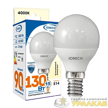 Лампа светодиодная P45 15Вт шар 4000К E14 1350лм 230В IONICH 1816